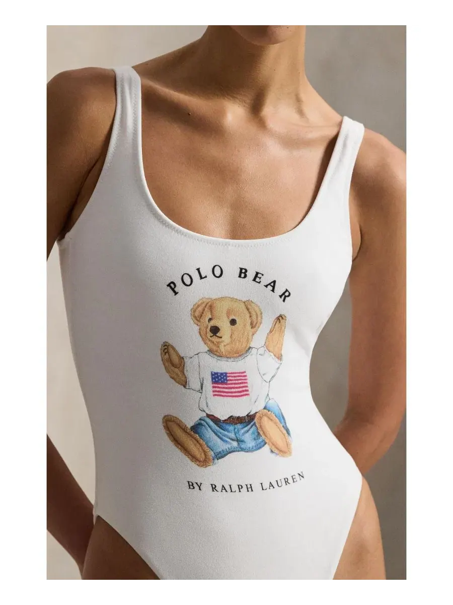 Женский слитный купальник с чашечками Polo Bear Polo Ralph Lauren — изображение 4 из 5, белый