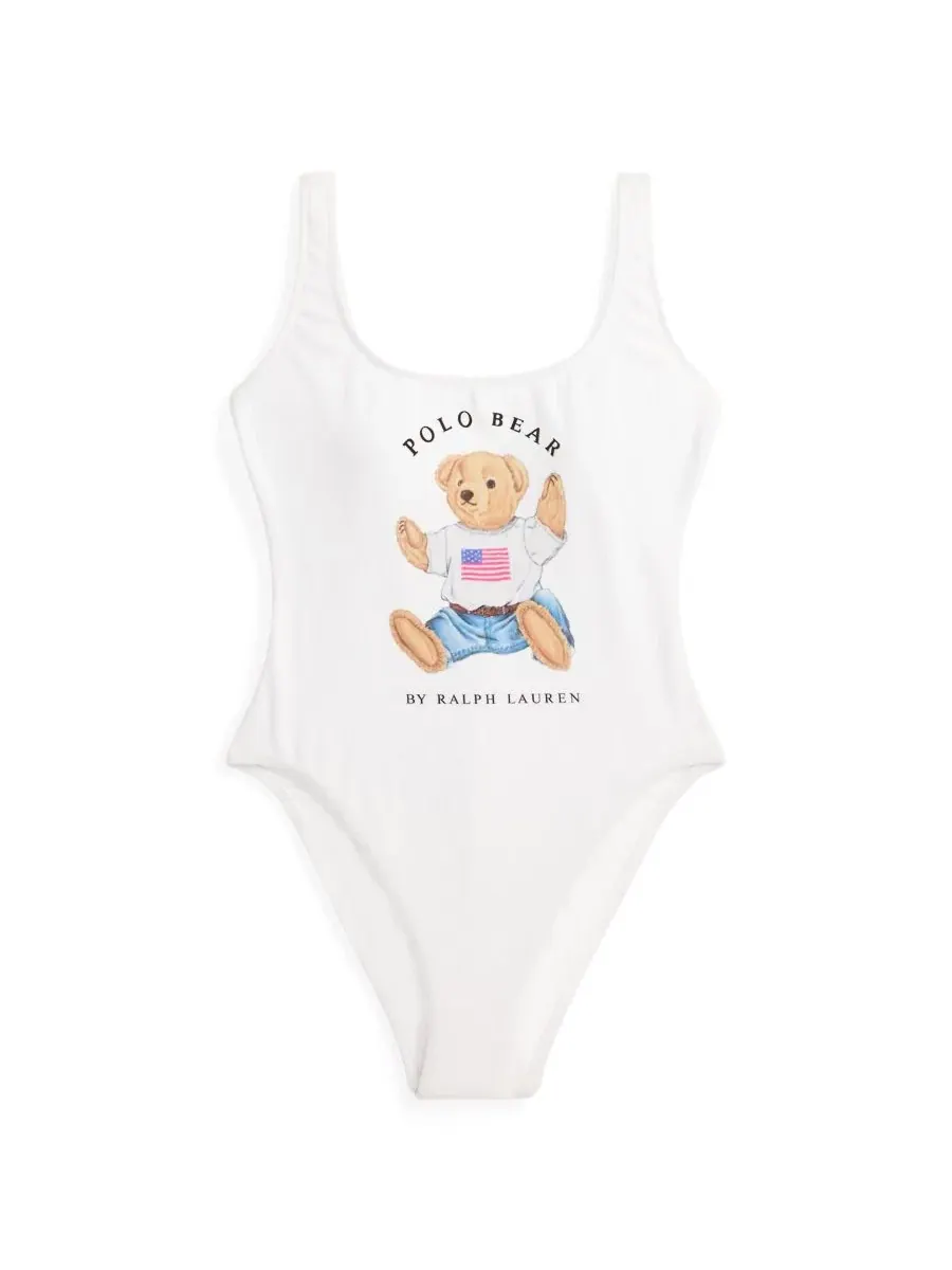 Женский слитный купальник с чашечками Polo Bear Polo Ralph Lauren — изображение 5 из 5, белый