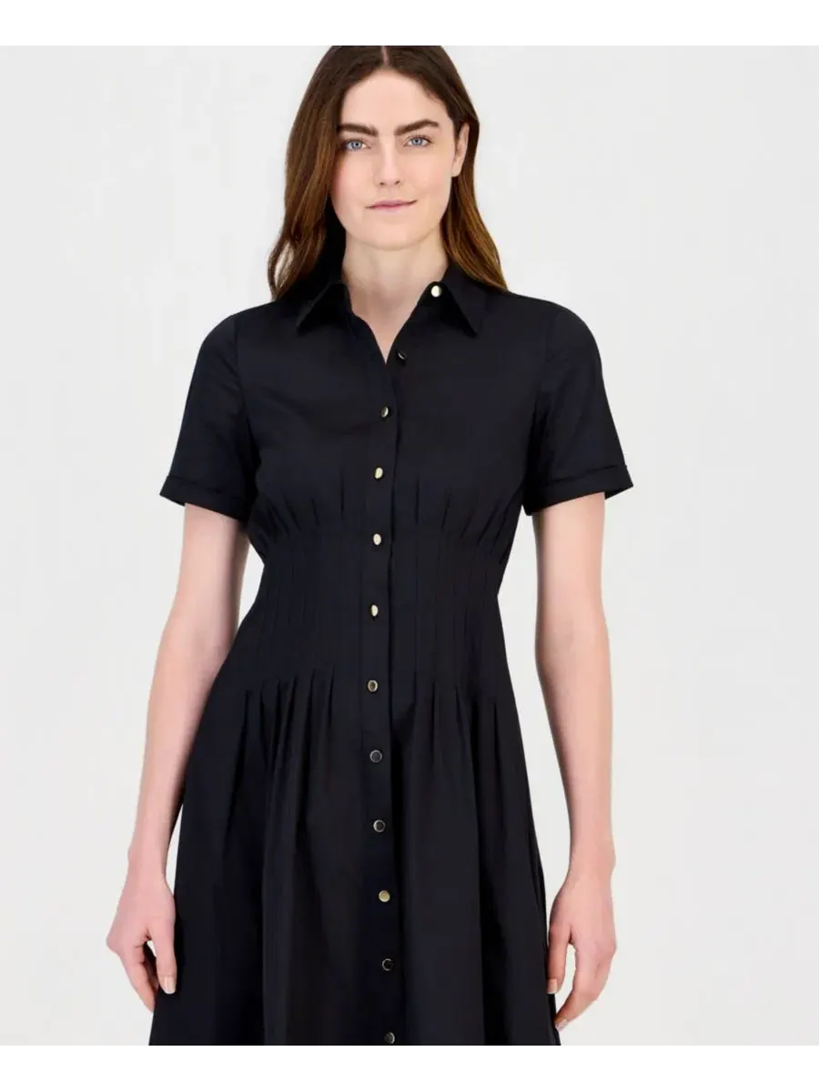 Платье-рубашка миди с плиссировкой на талии Anne Klein — изображение 2 из 3, черный