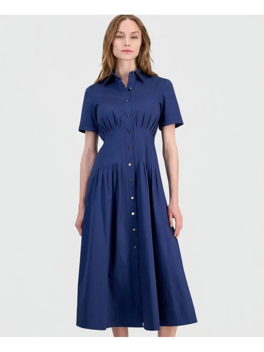 Платье-рубашка миди с защипами на талии Anne Klein — изображение 2 из 5, синий