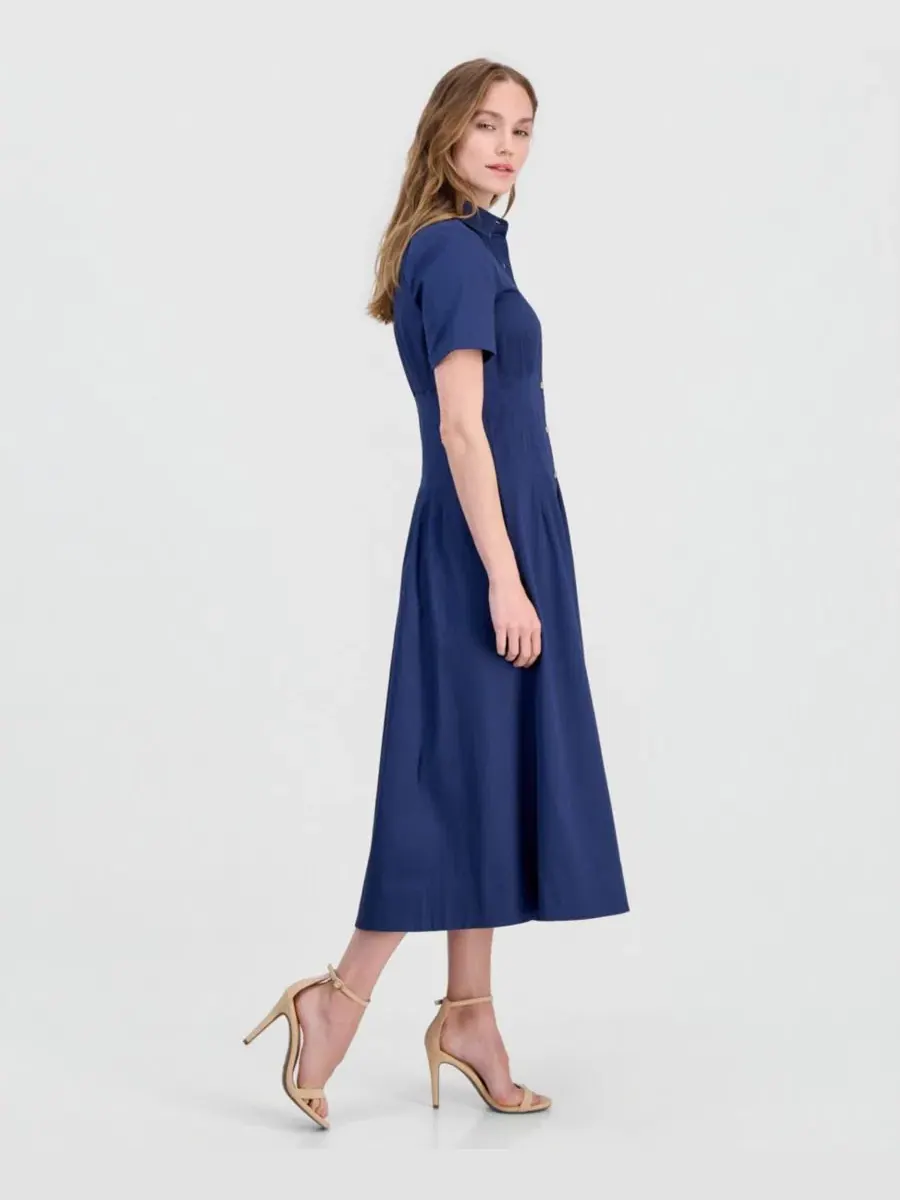 Платье-рубашка миди с защипами на талии Anne Klein — изображение 3 из 5, синий