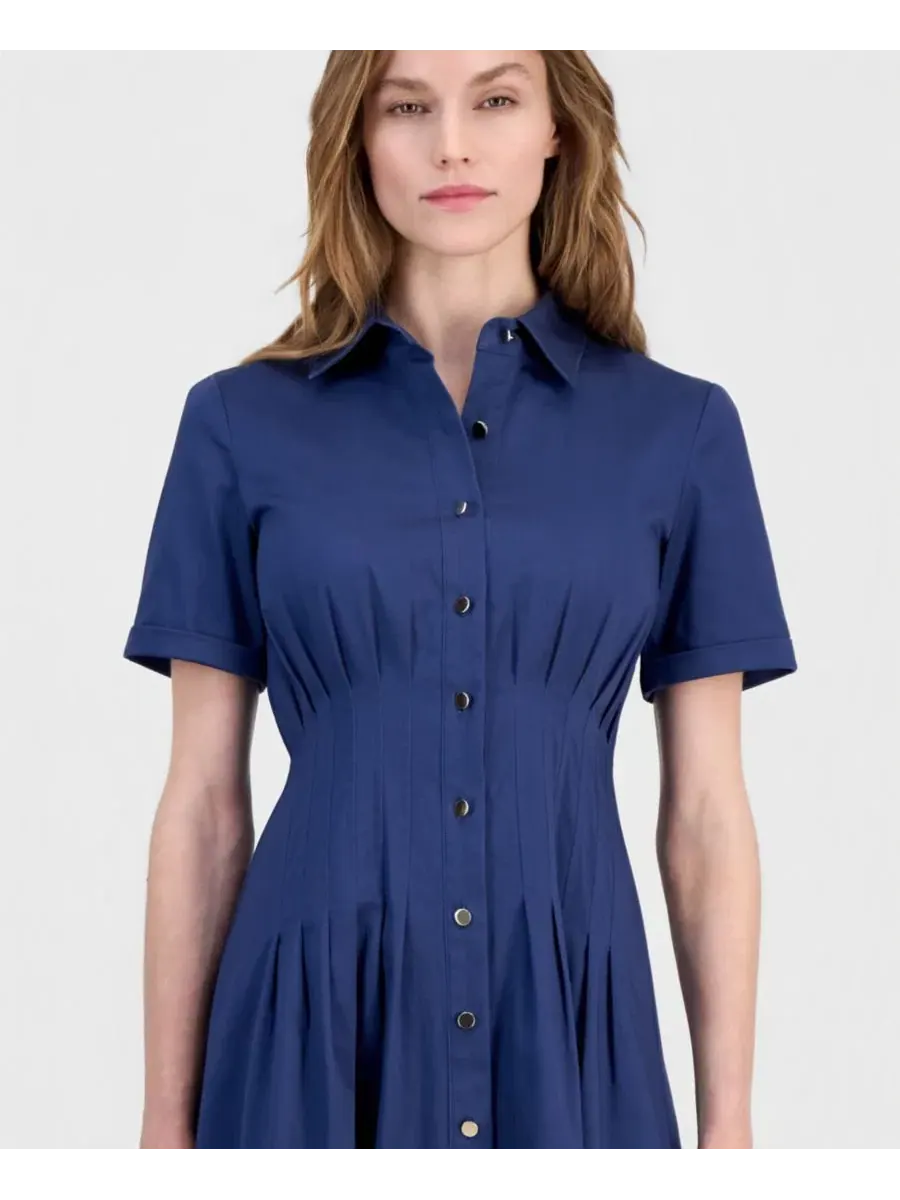 Платье-рубашка миди с защипами на талии Anne Klein — изображение 4 из 5, синий