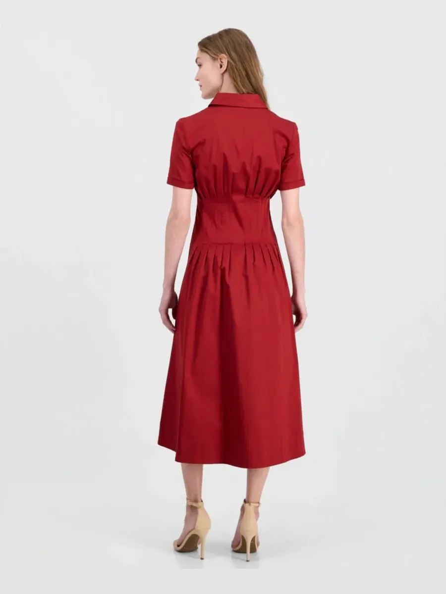 Платье-рубашка миди с плиссировкой на талии Anne Klein — изображение 2 из 3, красный