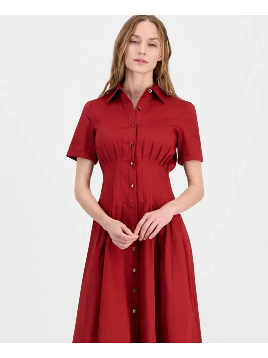 Платье-рубашка миди с плиссировкой на талии Anne Klein — изображение 3 из 3, красный