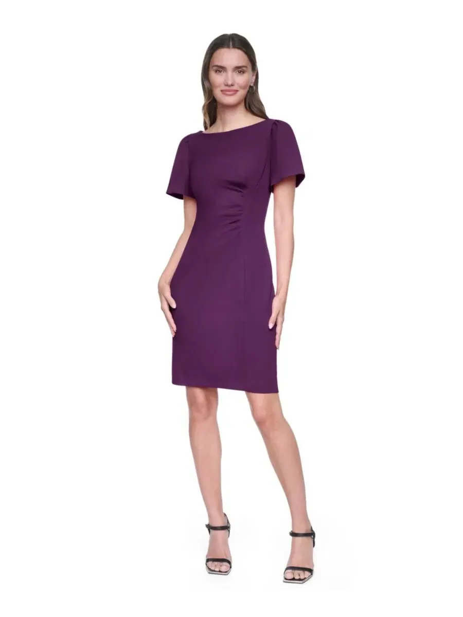 Платье с коротким рукавом-фонариком и драпировкой DKNY — изображение 1 из 5, изюмный фиолетовый