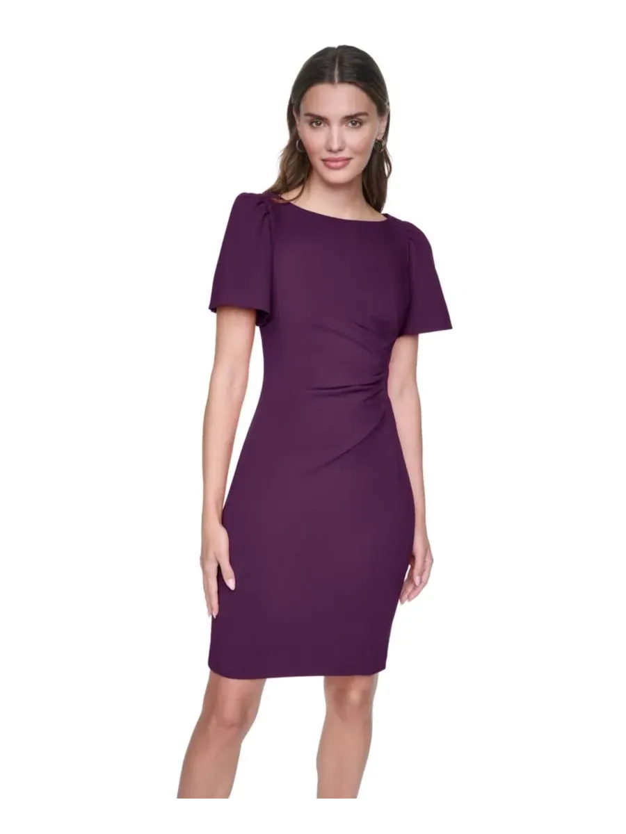 Платье с коротким рукавом-фонариком и драпировкой DKNY — изображение 2 из 5, изюмный фиолетовый