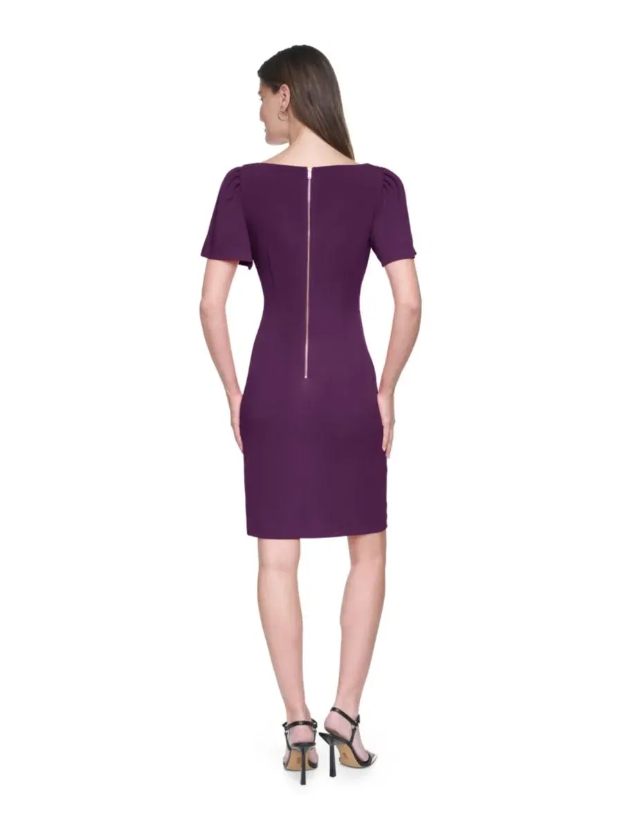 Платье с коротким рукавом-фонариком и драпировкой DKNY — изображение 4 из 5, изюмный фиолетовый