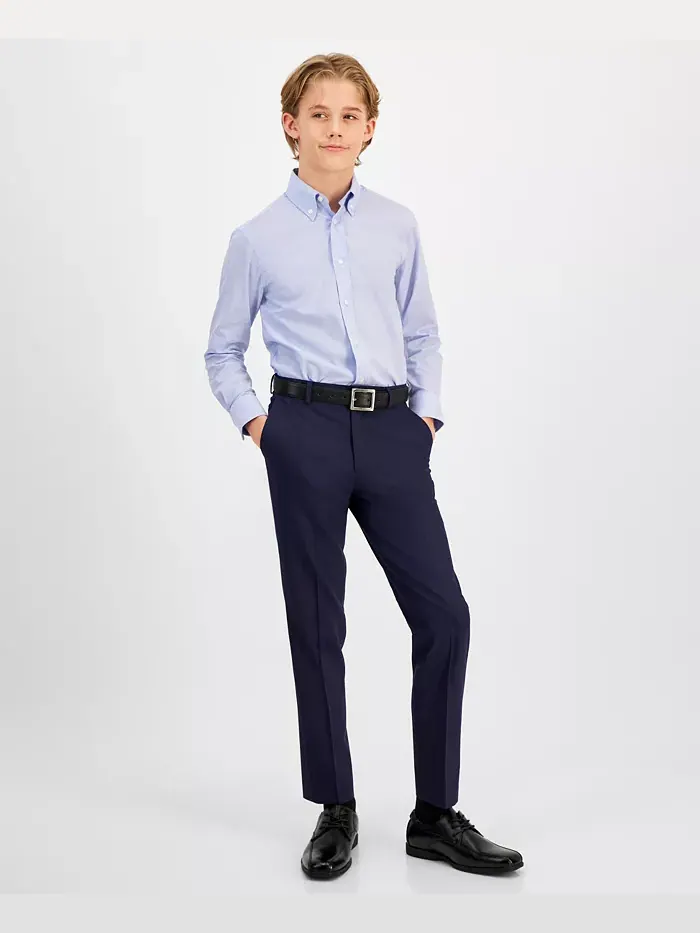 Классическая однотонная рубашка с длинным рукавом для мальчиков Big Boys B By Brooks Brothers — синий