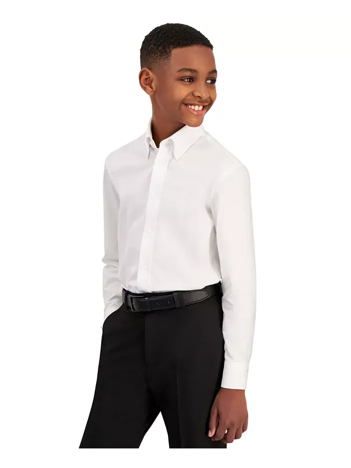 Классическая однотонная рубашка с длинным рукавом для мальчиков Big Boys B By Brooks Brothers — белый
