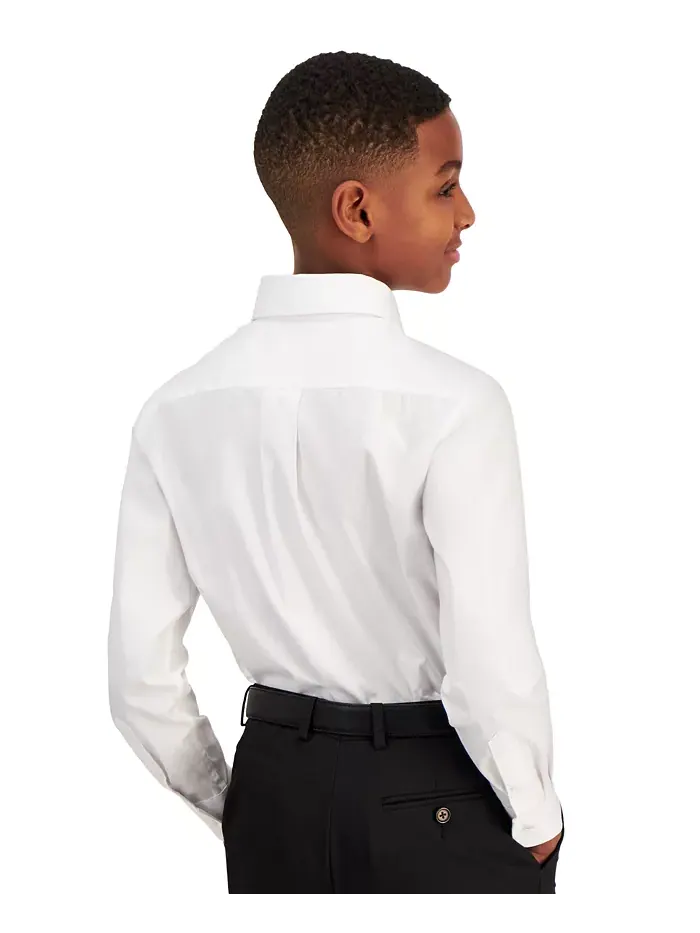 Классическая однотонная рубашка с длинным рукавом для мальчиков Big Boys B By Brooks Brothers — изображение 2 из 6, белый