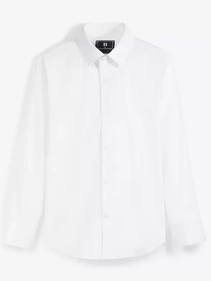 Классическая однотонная рубашка с длинным рукавом для мальчиков Big Boys B By Brooks Brothers — изображение 3 из 6, белый