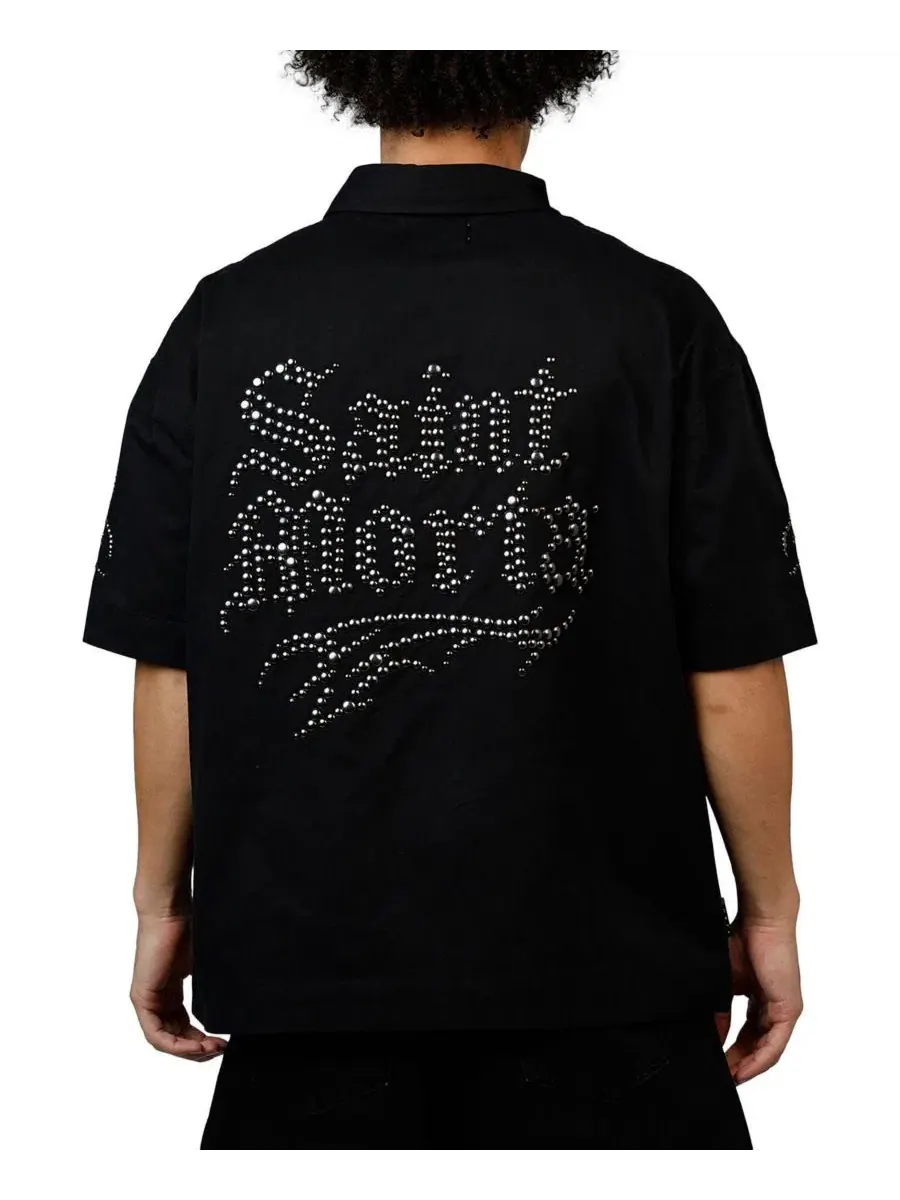 Рубашка на пуговицах с принтом из стразов Sanctified SAINT MORTA — изображение 2 из 6, черный