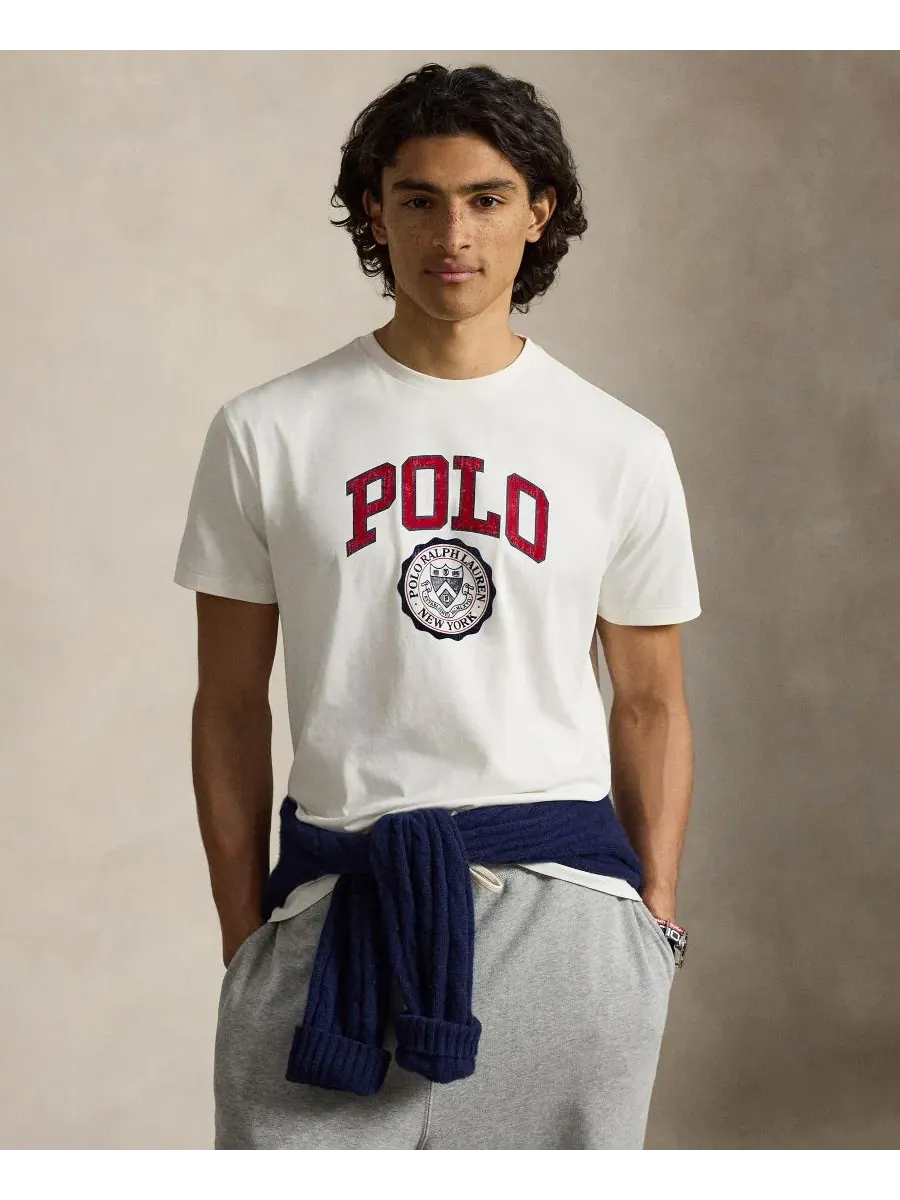 Футболка с логотипом, хлопковая Polo Ralph Lauren — изображение 1 из 5, голубой