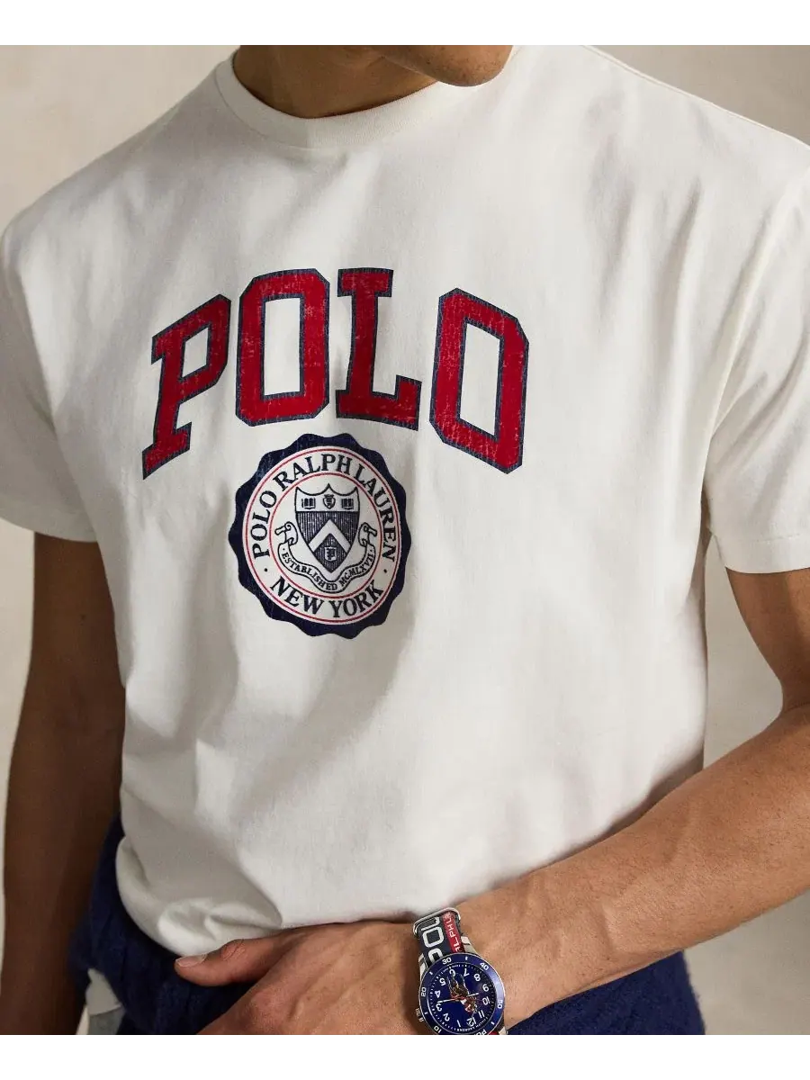 Футболка с логотипом, хлопковая Polo Ralph Lauren — изображение 3 из 5, голубой