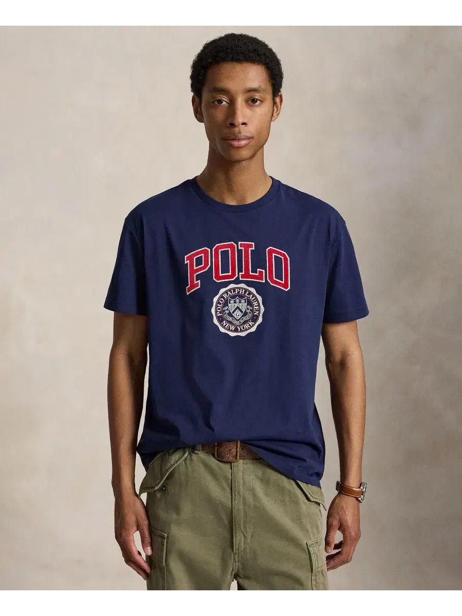 Футболка классическая с логотипом Polo Ralph Lauren — изображение 1 из 5, темно-синий