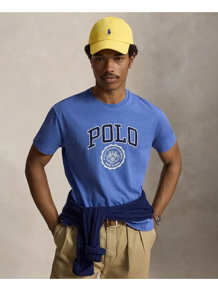Футболка с вышивкой Pony Polo Ralph Lauren — изображение 1 из 5, синий