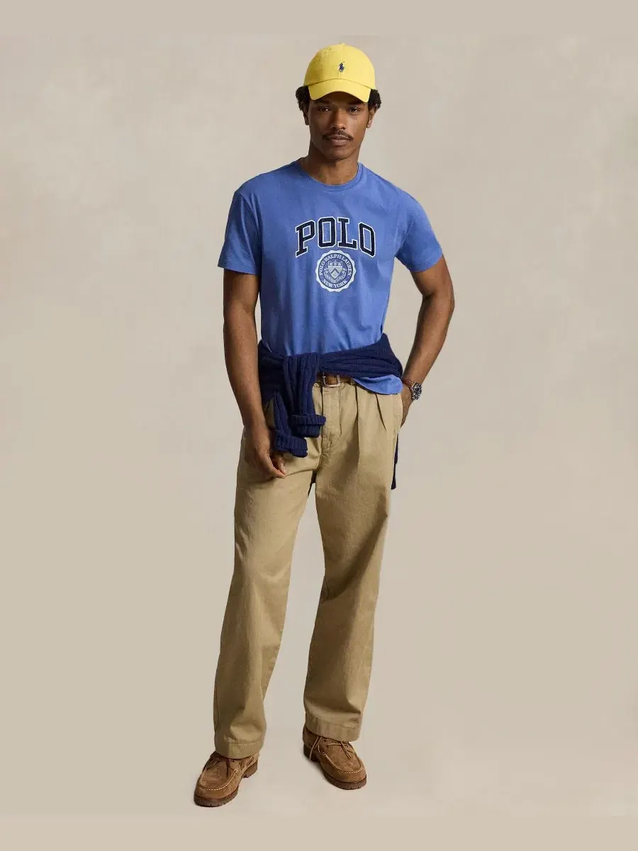 Футболка с вышивкой Pony Polo Ralph Lauren — изображение 2 из 5, синий