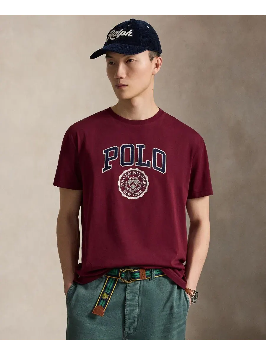 Футболка классического кроя с логотипом Polo Ralph Lauren — изображение 1 из 6, классический винный