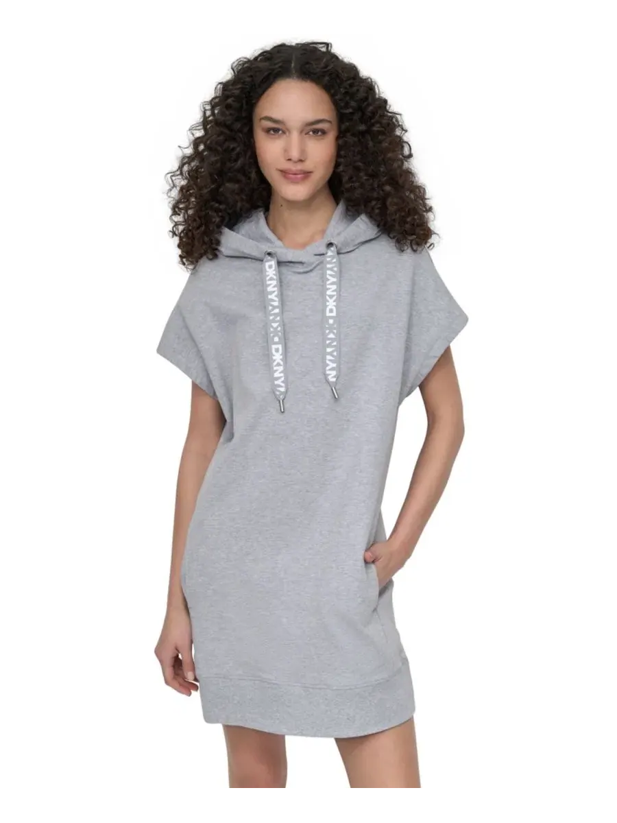 Платье худи с капюшоном и карманами DKNY Sport — изображение 2 из 4, серый