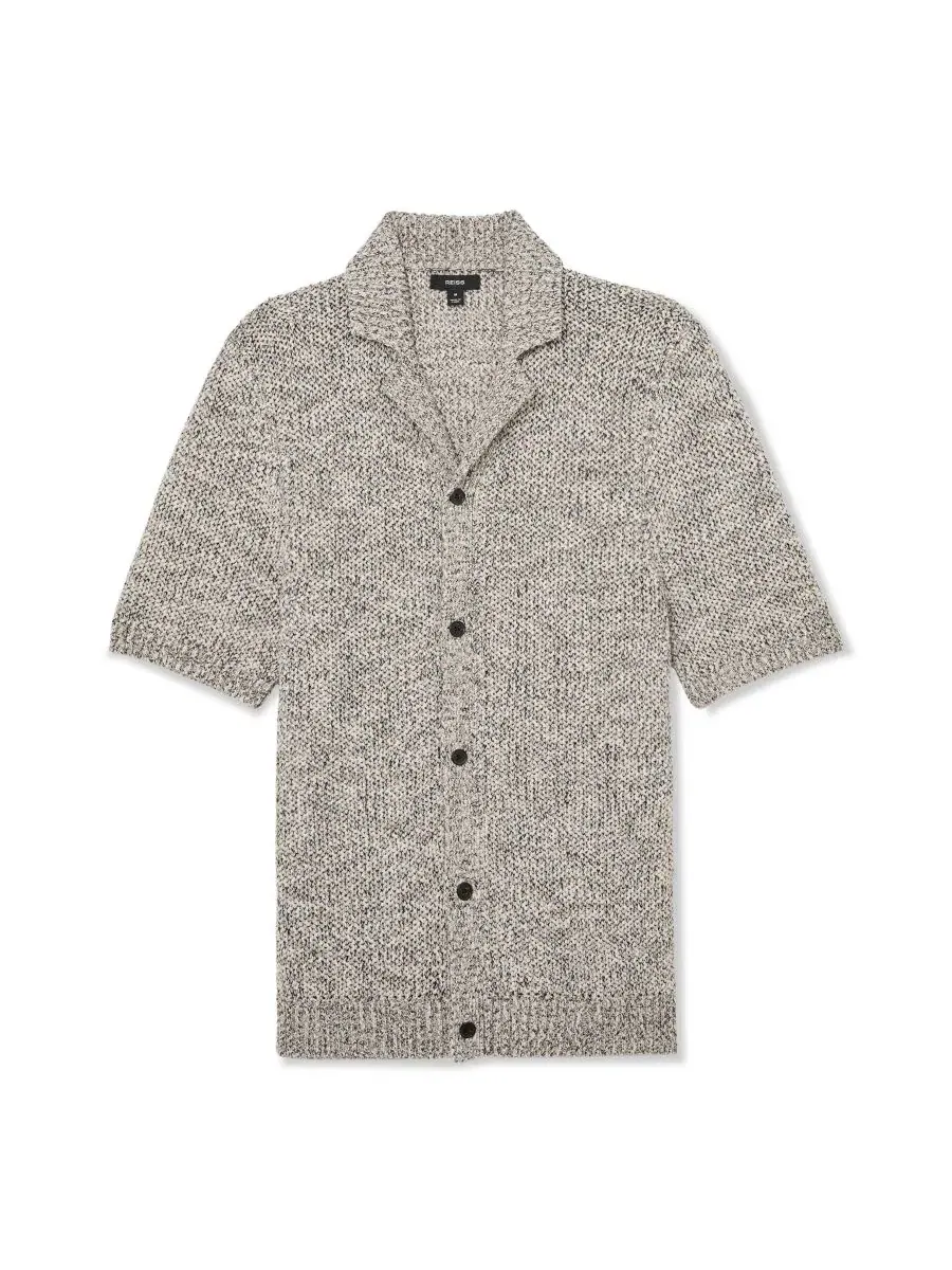 Мужская рубашка с кубинским воротником Addis Button Through Speckled Cuban Shirt REISS — изображение 1 из 5, прозрачный