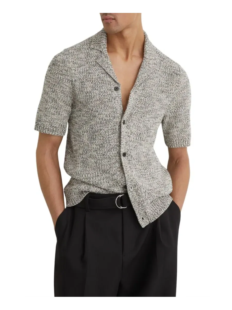 Мужская рубашка с кубинским воротником Addis Button Through Speckled Cuban Shirt REISS — изображение 2 из 5, прозрачный