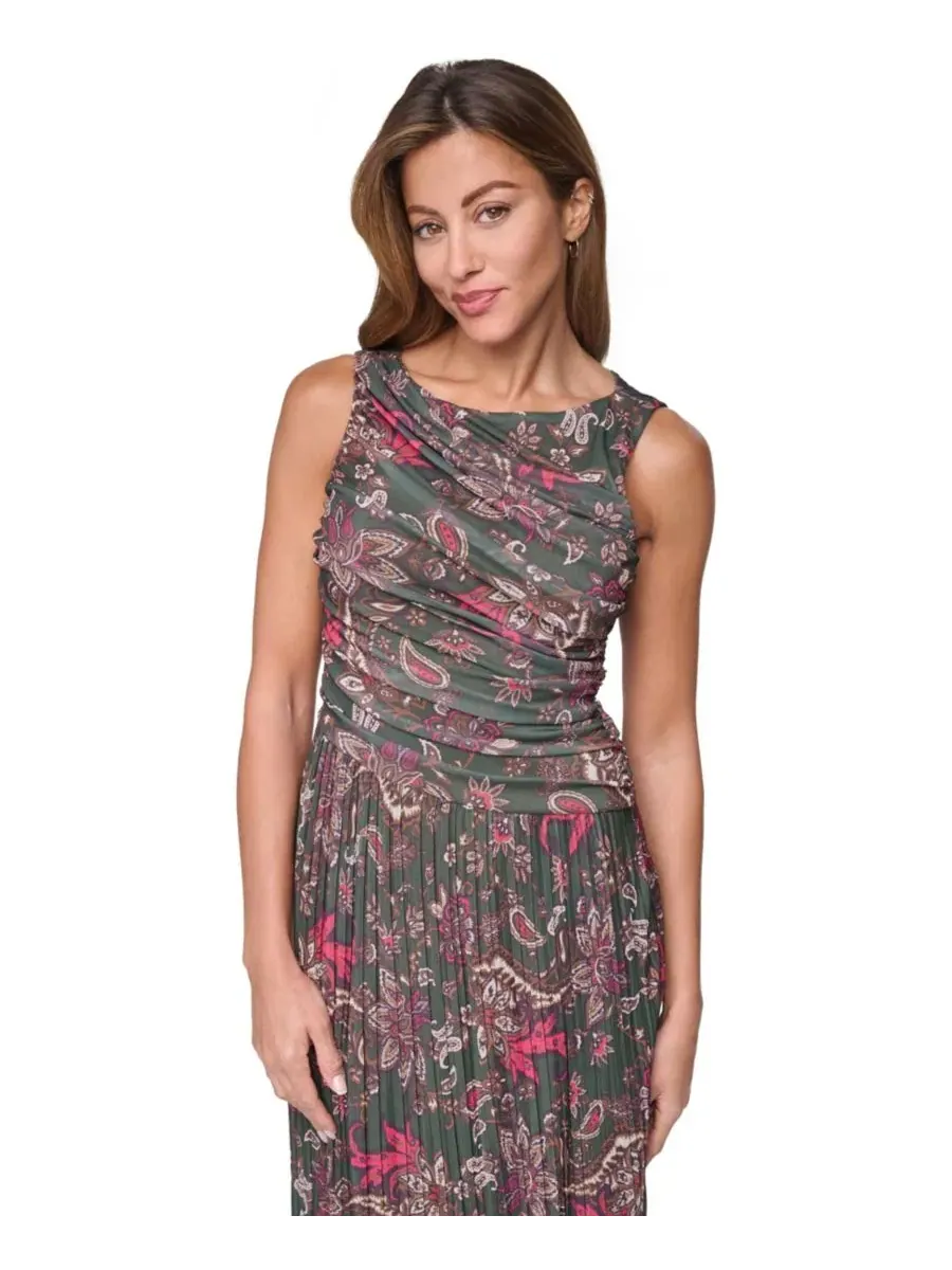 Платье-двойка с драпированным лифом Boat Neck Twofer Vince Camuto — изображение 3 из 5, зеленый