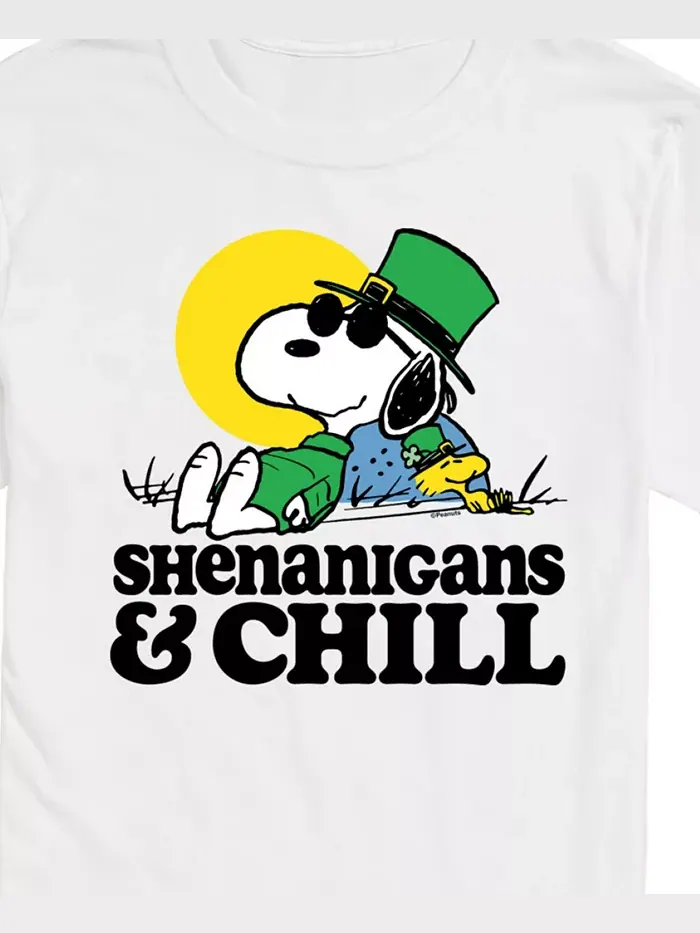 Мужская футболка с коротким рукавом Peanuts St Patrick's Day Shenanigans Chill AIRWAVES — изображение 3 из 3, белый