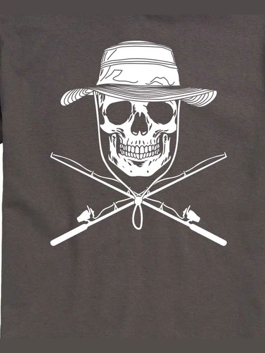Футболка с принтом Fisherman Skull Crossed Rods AIRWAVES — изображение 3 из 3, темно-серый