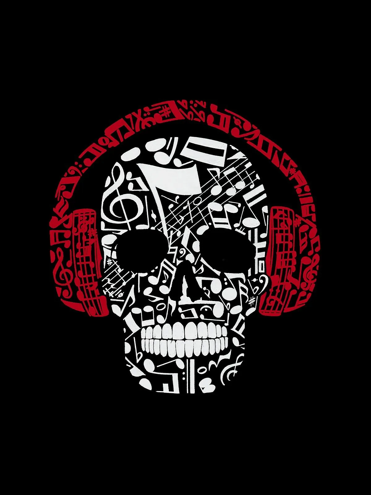 Мужская футболка с короткими рукавами с надписью «music notes skull» LA Pop Art — изображение 3 из 3, темный серый