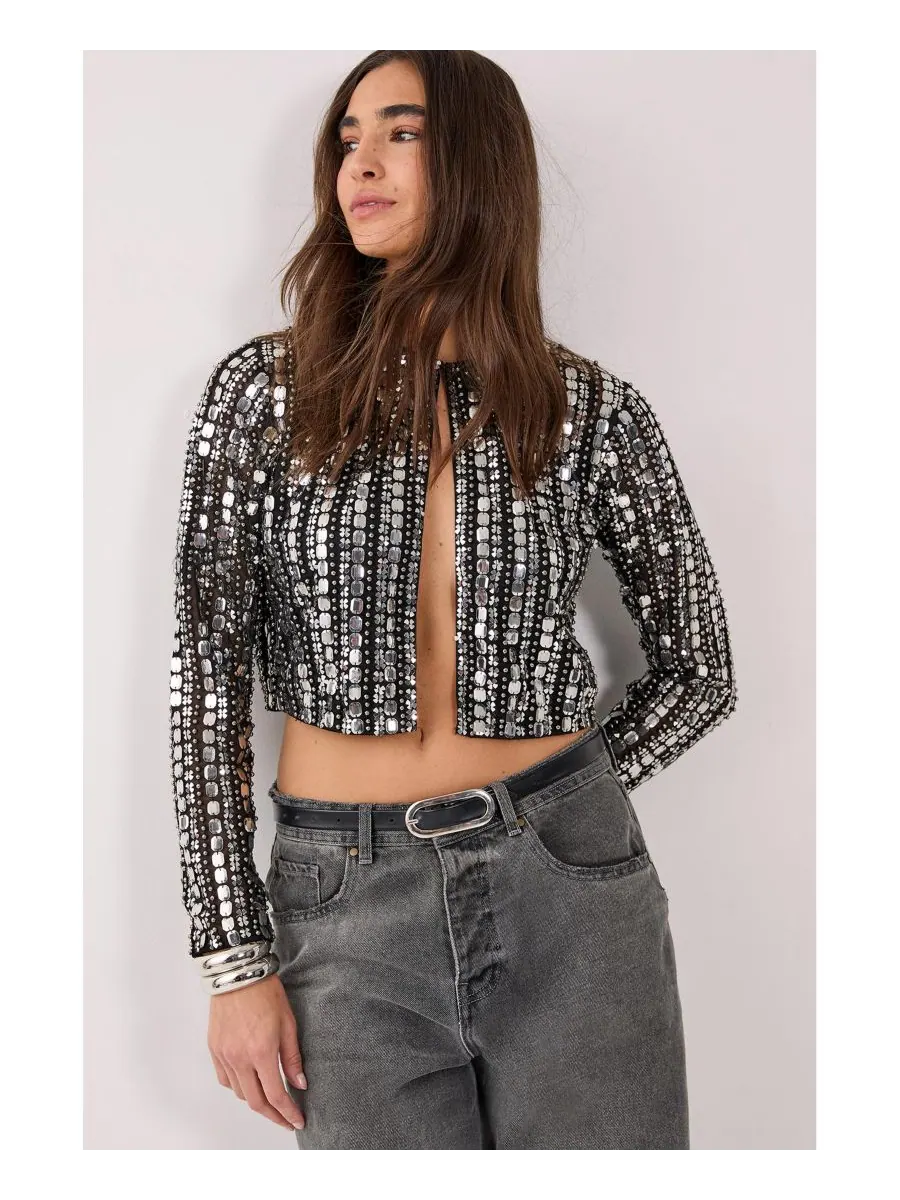 Женская жакет с длинными рукавами, украшенный бисером Nasty Gal — изображение 1 из 8, черный
