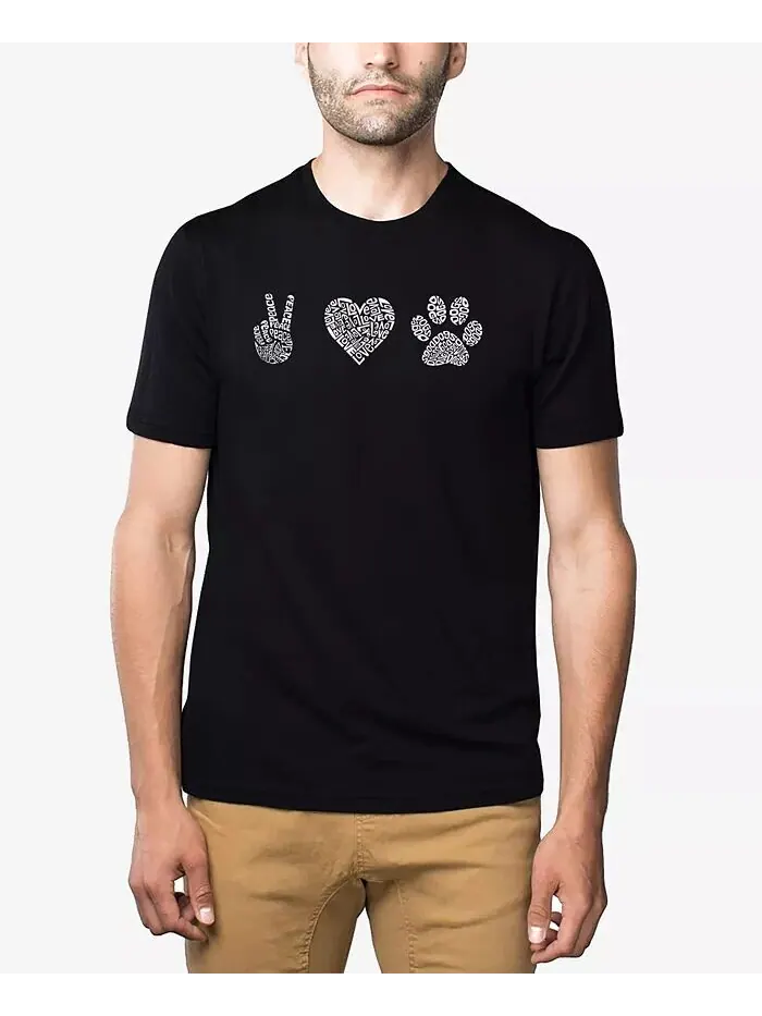 Футболка мужская премиум-класса с надписью Word Art Peace Love Dogs LA Pop Art — изображение 1 из 3, черный