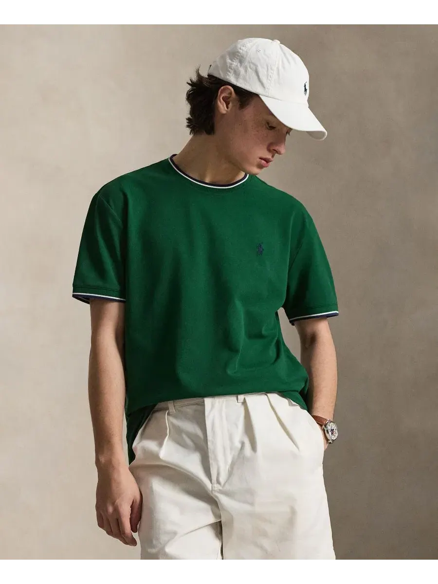 Футболка с коротким рукавом классического кроя из стрейч-сетки Polo Ralph Lauren — изображение 1 из 6, лесной зеленый
