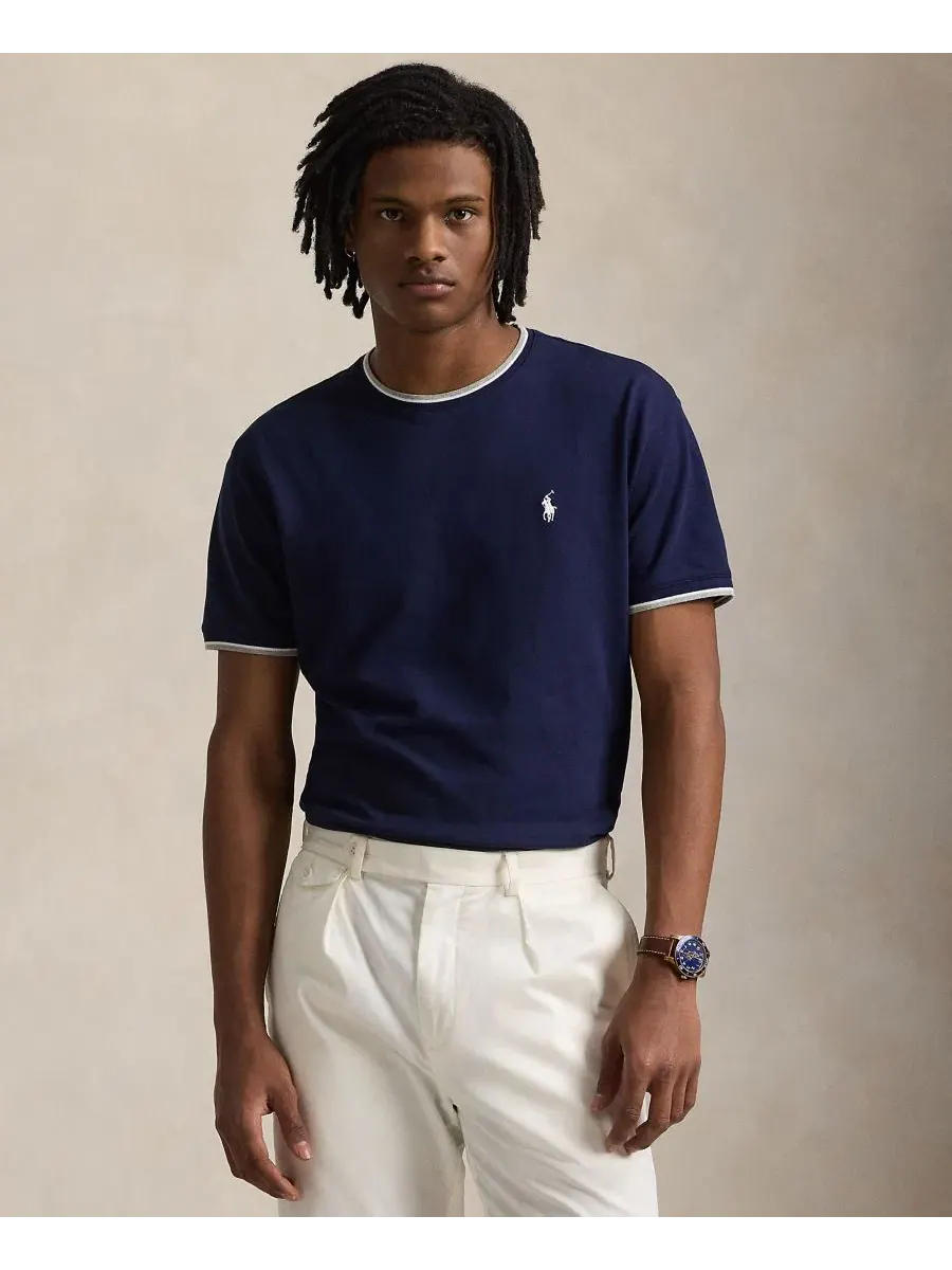 Футболка с круглым вырезом Classic-Fit Stretch Mesh Polo Ralph Lauren — изображение 1 из 6, темно-синий