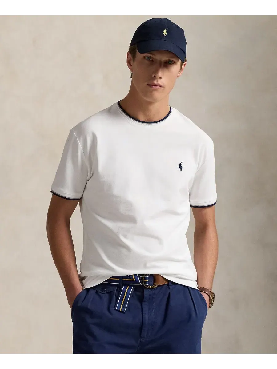 Футболка классическая из стрейч-сетки с вышивкой Polo Ralph Lauren — изображение 1 из 6, белый