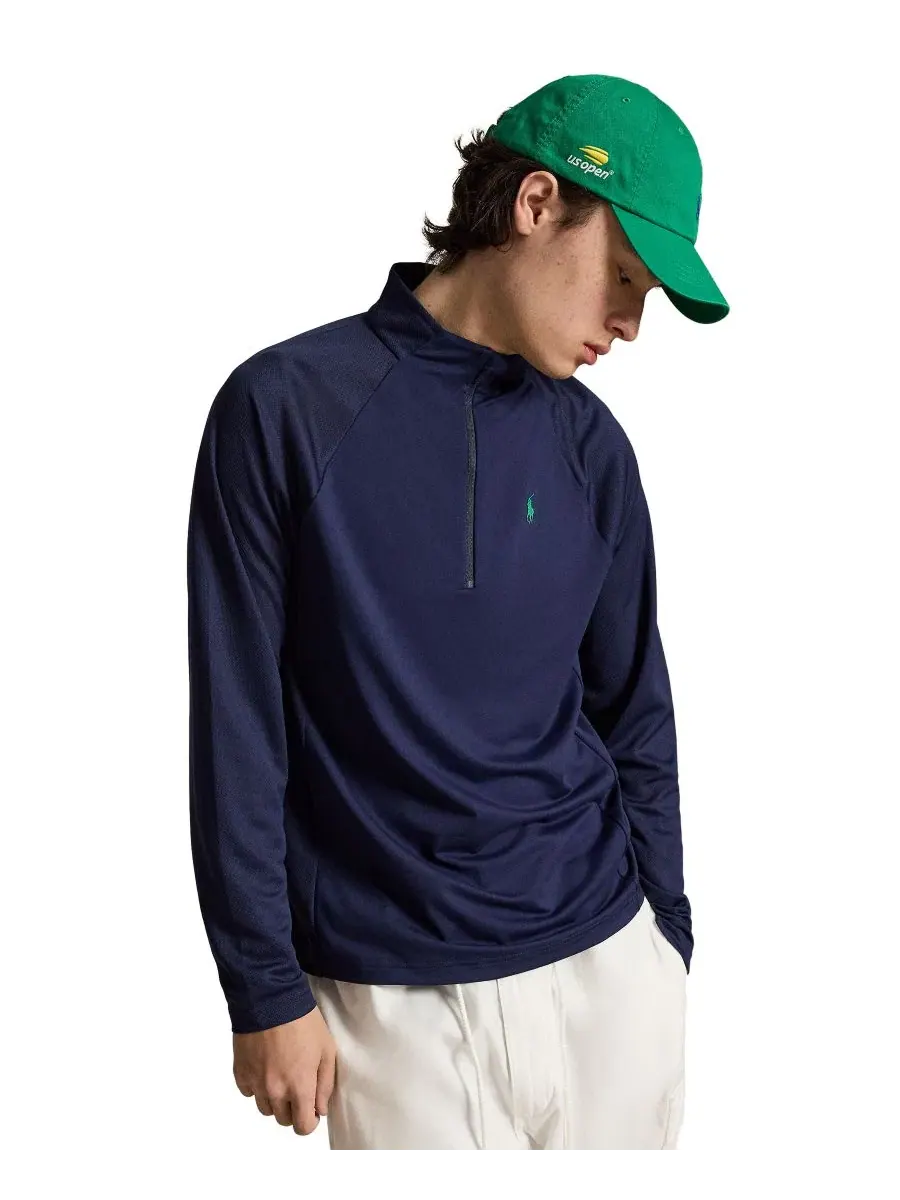 Свитшот с воротником-стойкой и молнией US Open Paneled Stretch Polo Ralph Lauren — изображение 1 из 6, темно-синий