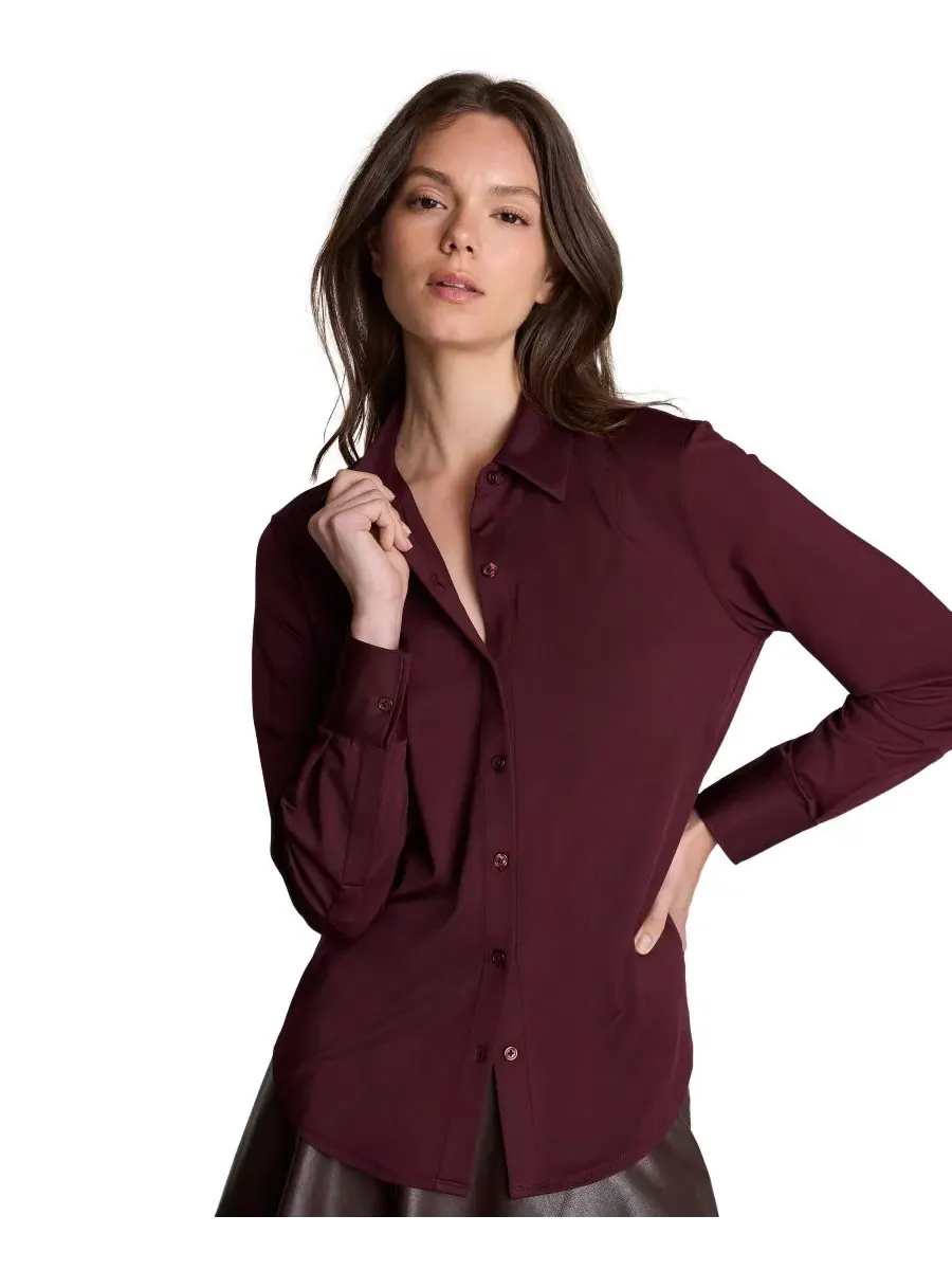 Женская рубашка Metro Knit с длинным рукавом и пуговицами Kenneth Cole, Sugar Beet — изображение 1 из 7