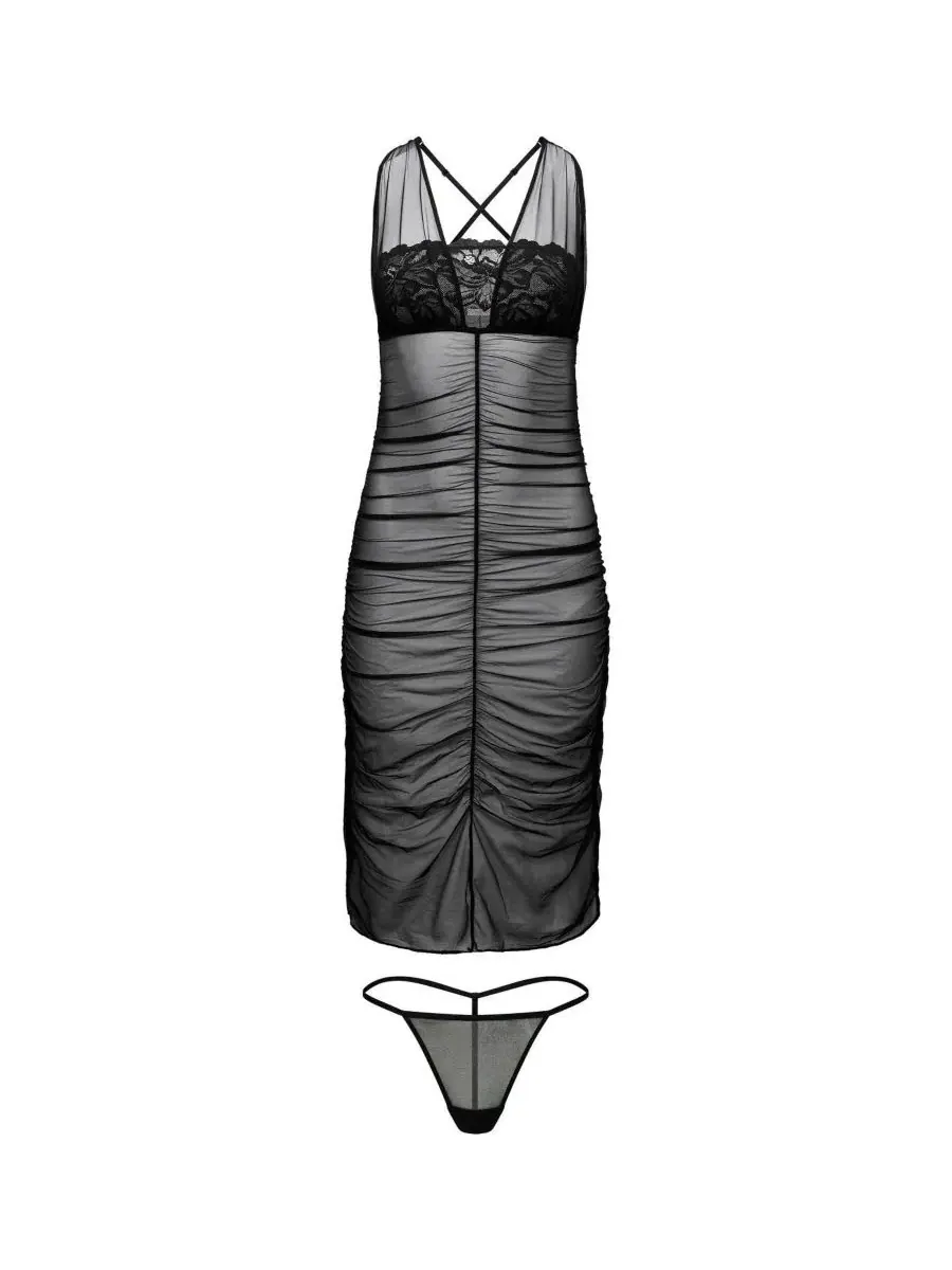 Комплект женского белья из кружева и сетки, модель Eave Slip and G-String Set Adore Me — изображение 6 из 6, черный