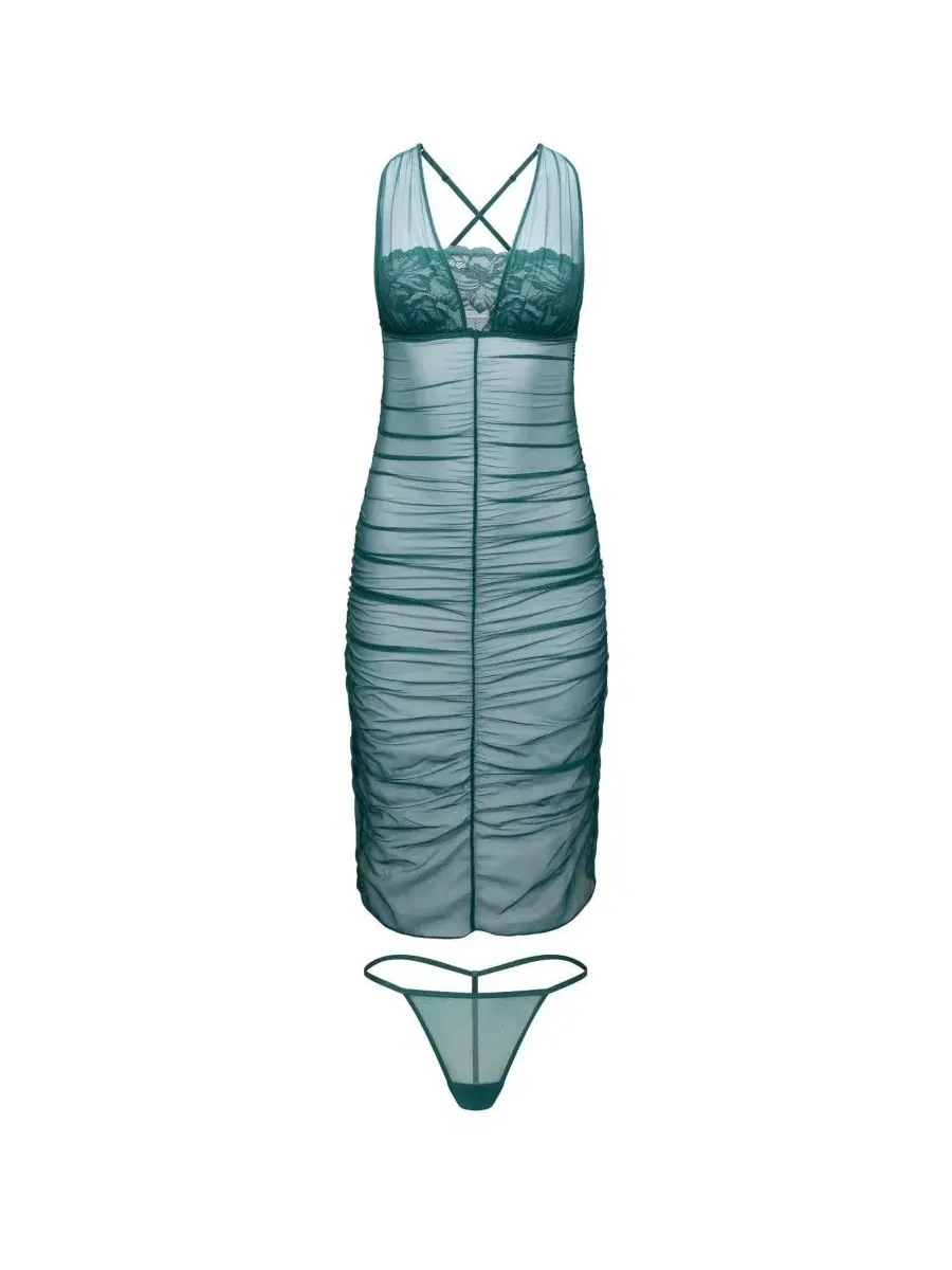 Комплект платье-комбинация и стринги Eave Slip and G-String Set Adore Me — изображение 5 из 5, темный зеленый