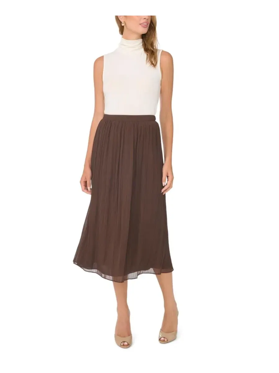 Юбка-миди A-силуэта с защипами, модель Pleated Pull-On Midi Skirt Vince Camuto — изображение 2 из 5, шоколадный
