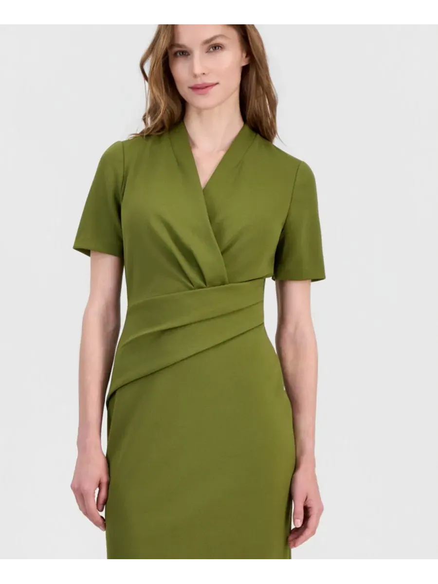Платье-футляр с запахом и драпировкой Anne Klein — изображение 4 из 5, зеленый