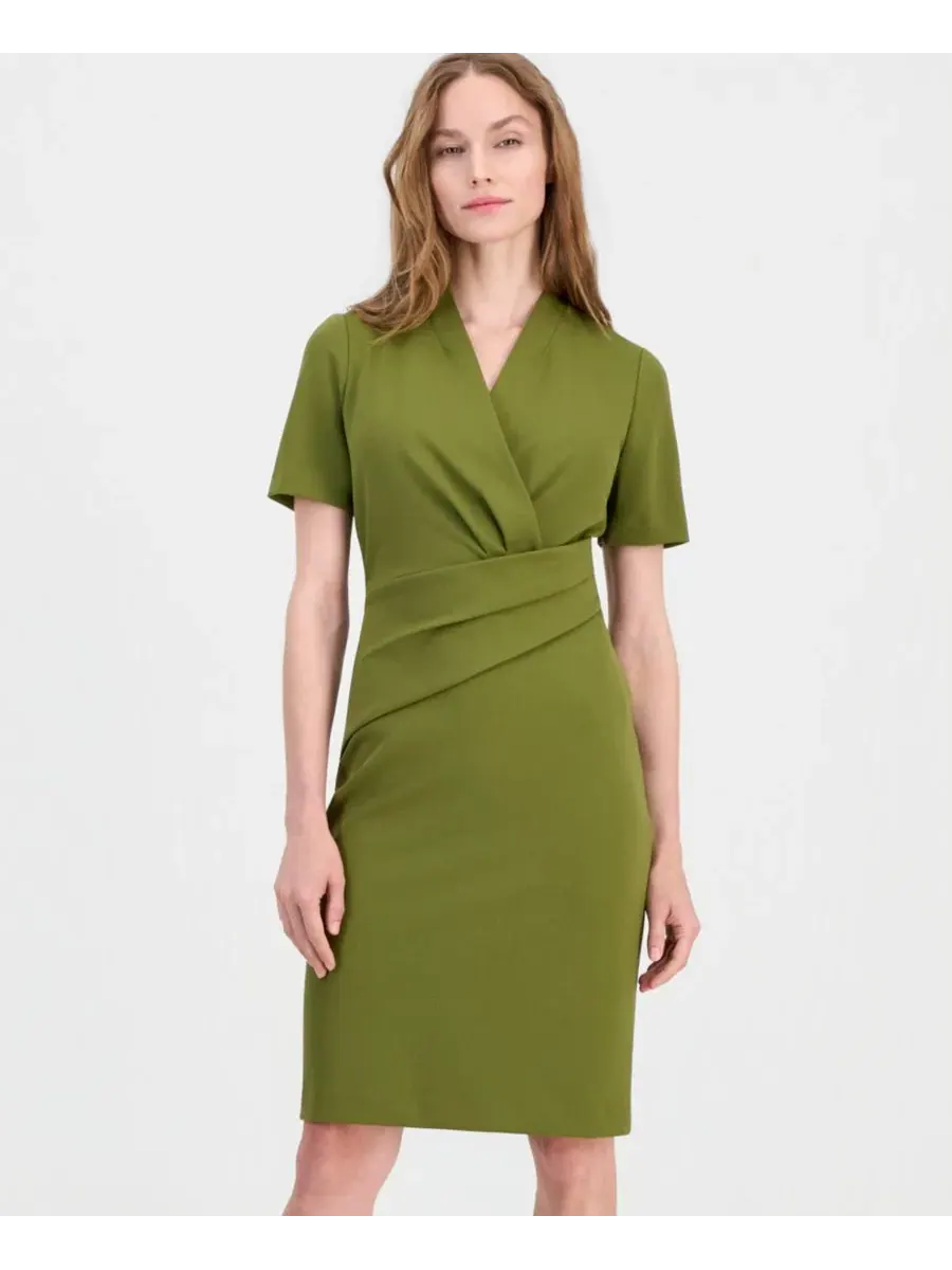 Платье-футляр с запахом и драпировкой Anne Klein — изображение 5 из 5, зеленый