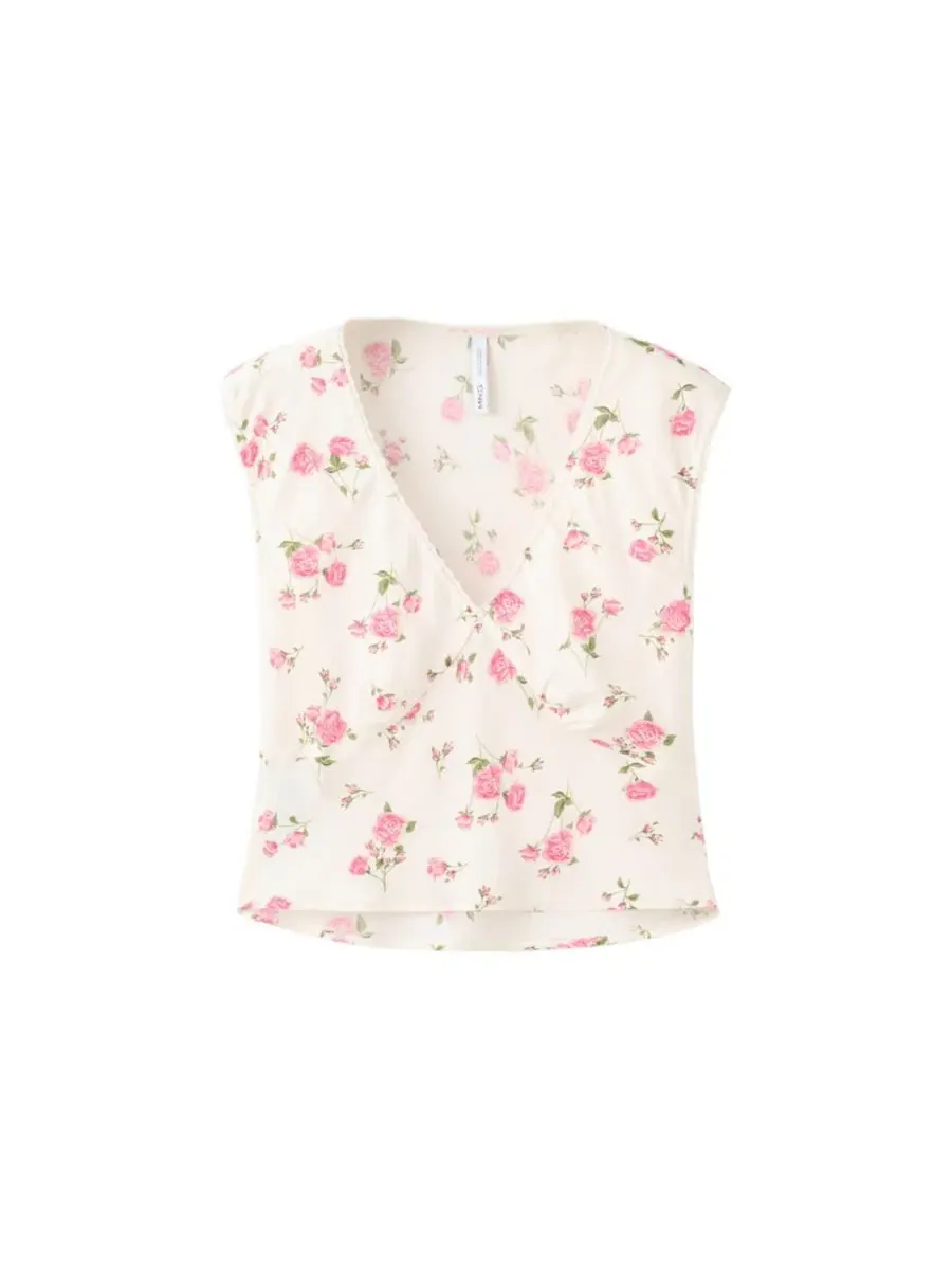 Блузка без рукавов с кружевом и V-образным вырезом, модель Floral V-Neck Sleeveless Lace Blouse — изображение 1 из 7, черный