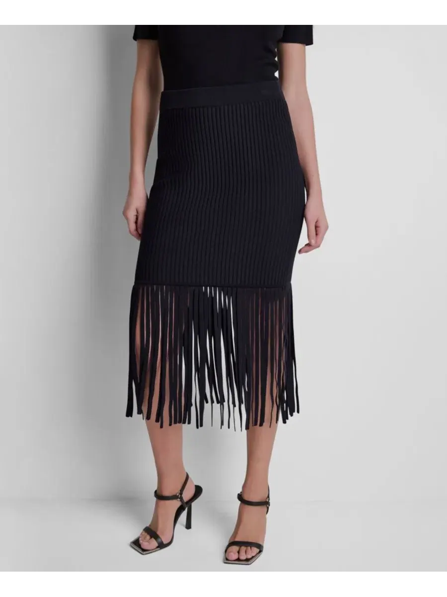 Юбка-свитер с бахромой DKNY — изображение 1 из 6, черный