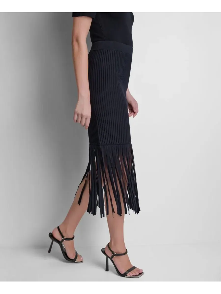 Юбка-свитер с бахромой DKNY — изображение 3 из 6, черный