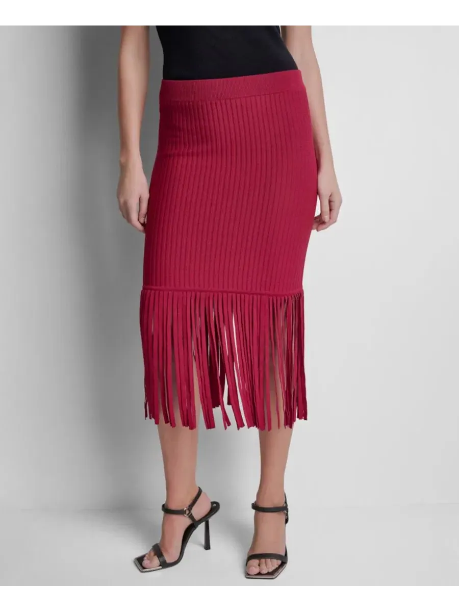 Юбка-карандаш из футера с бахромой, модель DKNY — изображение 1 из 6, красный