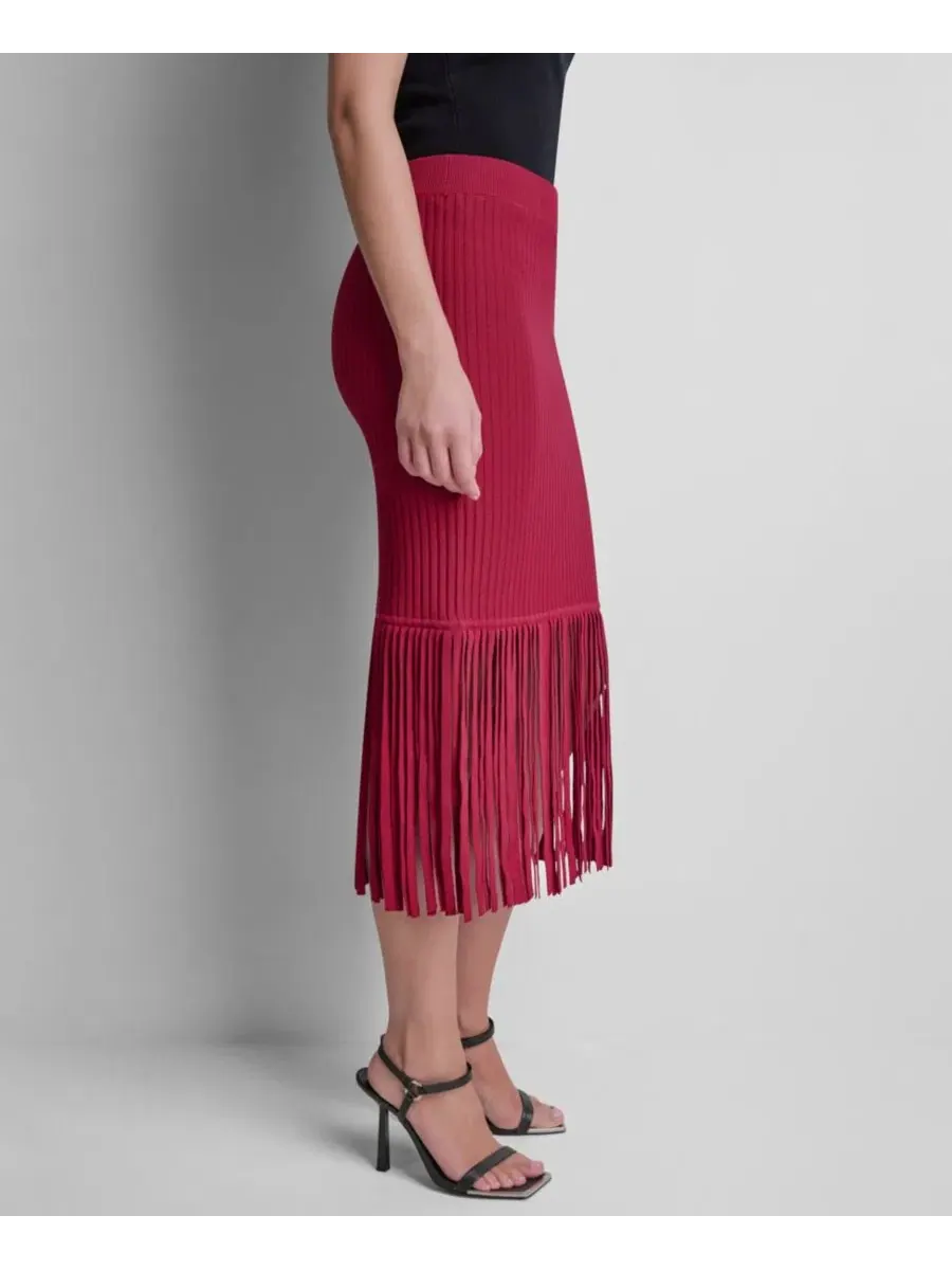 Юбка-карандаш из футера с бахромой, модель DKNY — изображение 3 из 6, красный