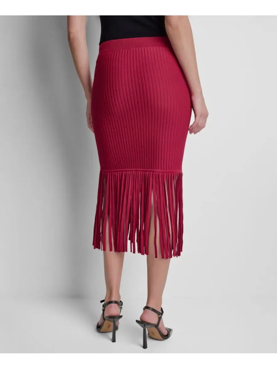 Юбка-карандаш из футера с бахромой, модель DKNY — изображение 5 из 6, красный