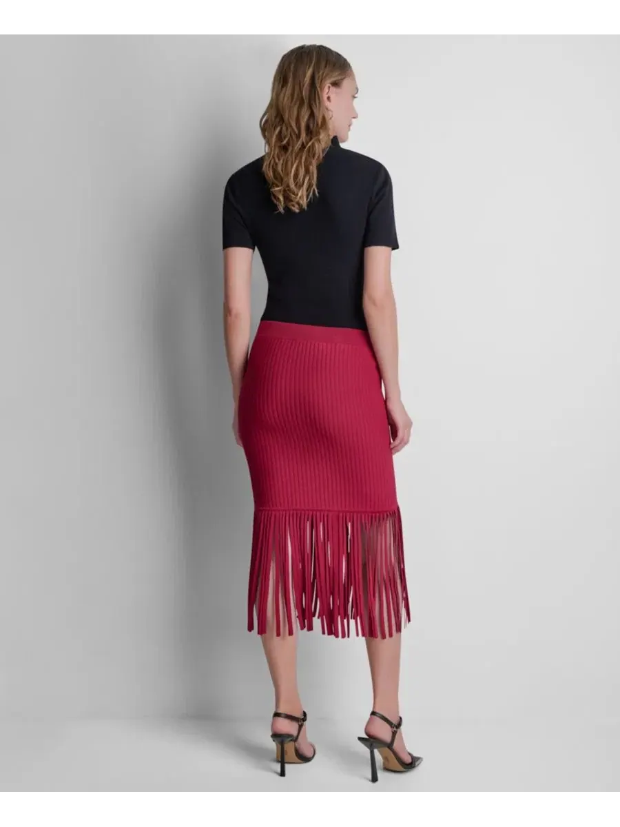 Юбка-карандаш из футера с бахромой, модель DKNY — изображение 6 из 6, красный