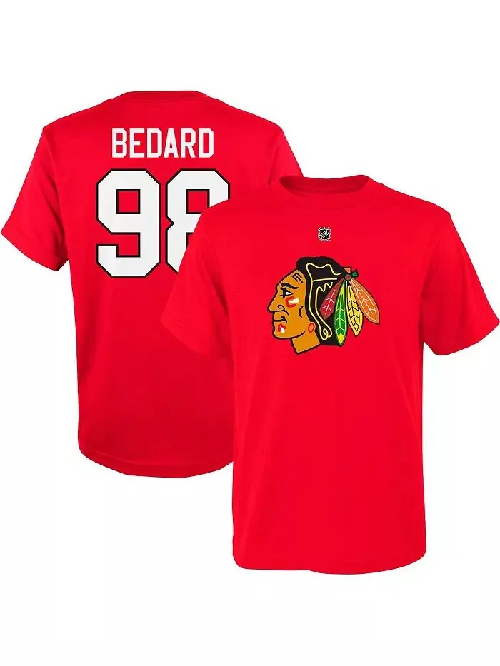 Футболка Big Boys Connor Bedard Red Chicago Blackhawks с именем и номером Outerstuff — изображение 1 из 3