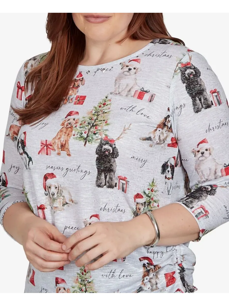 Топ женский с принтом Classic Gift Giving Dogs Alfred Dunner — изображение 4 из 5, серый